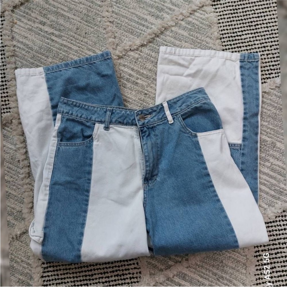 Pastiche for Urban Outfitters MEDIUM blue and white color block high waisted - Picture 2 of 5